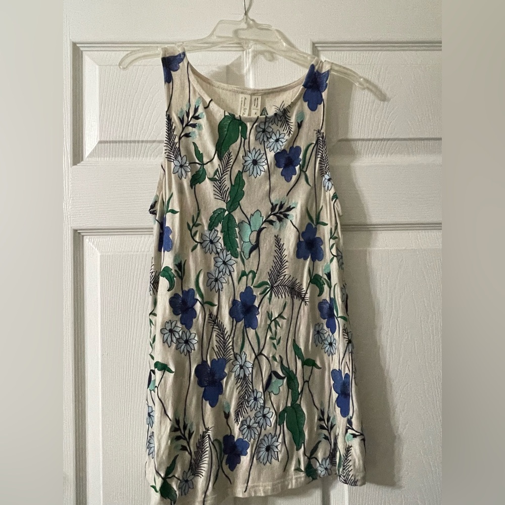 Blue and Green Floral Embroidered Top